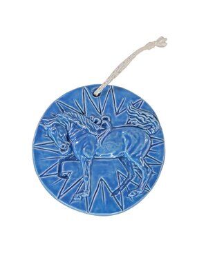 Kristina Lucas Francis Ceramic Horse Medallion Ornament 2012 Solid Blue